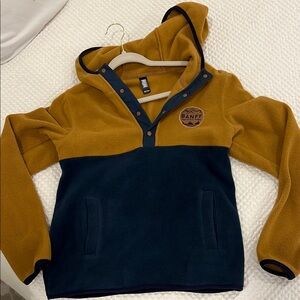 Yellow and Blue Hooded Sweatshirt with Quarter-Zip and Logo